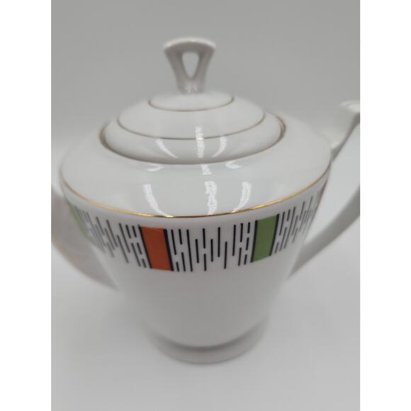 MCM HTF Rare Retro Design Green Orange Made In China Tea Pitcher Porcelain White - Picture 7 of 13